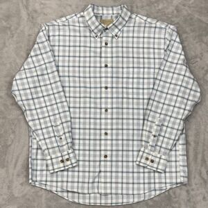 Cabelas Shirt Mens XL Blue White Plaid Button Down Chest Pocket Pleated Dad
